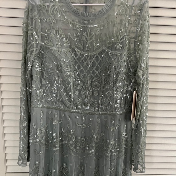 NWT Mac Duggal Sequined Illusion High Neck Long Sleeve Midi Dress 9142 - Picture 3 of 12